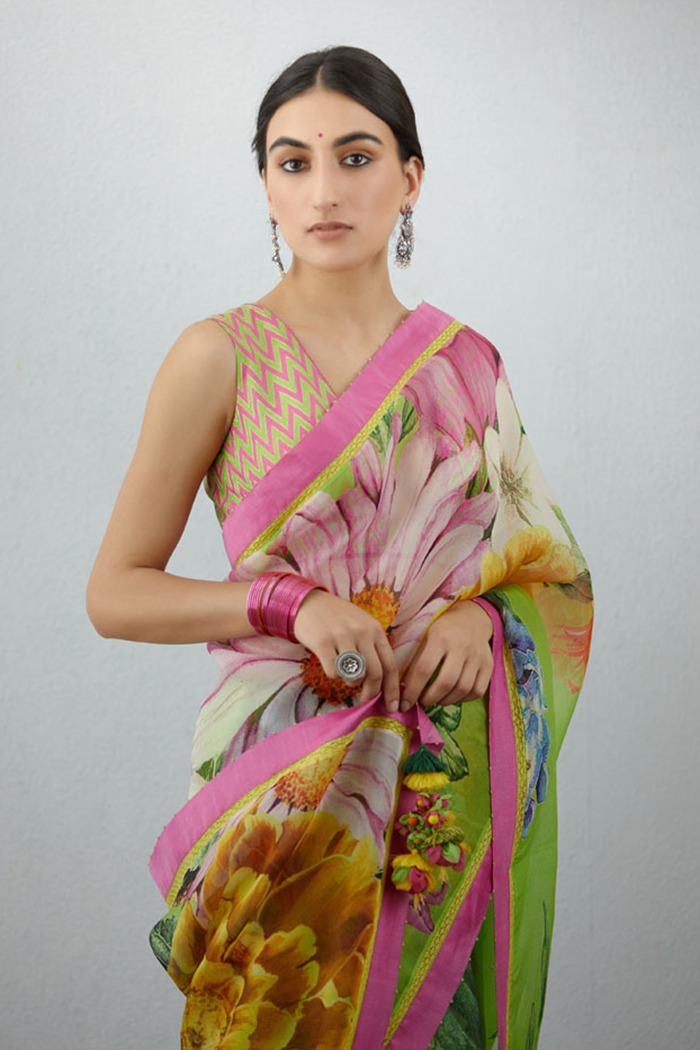 Floral printed saree in Organza