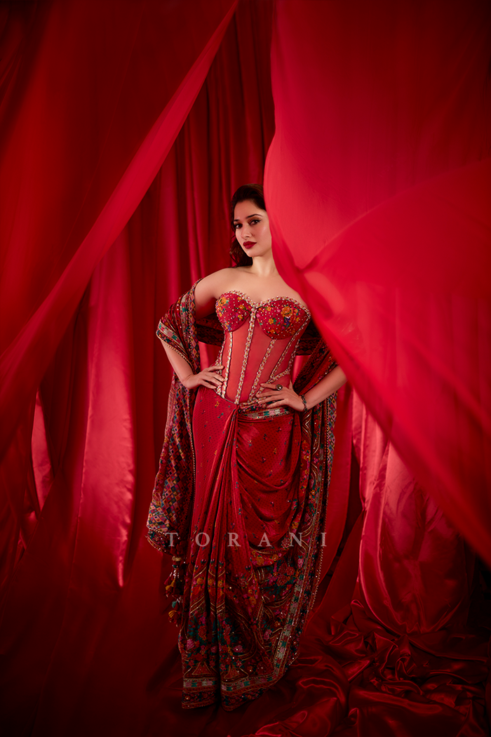 Tamannaah Bhatia In Our Dil Surkh Ami Corset Saree Set
