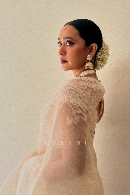 Sayani Gupta in our Mradu Afroza Damini Saree Set