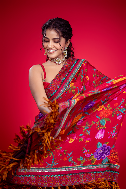 Anupama Parameswaran in our Dil Surkh Samila Gazal Saree Set