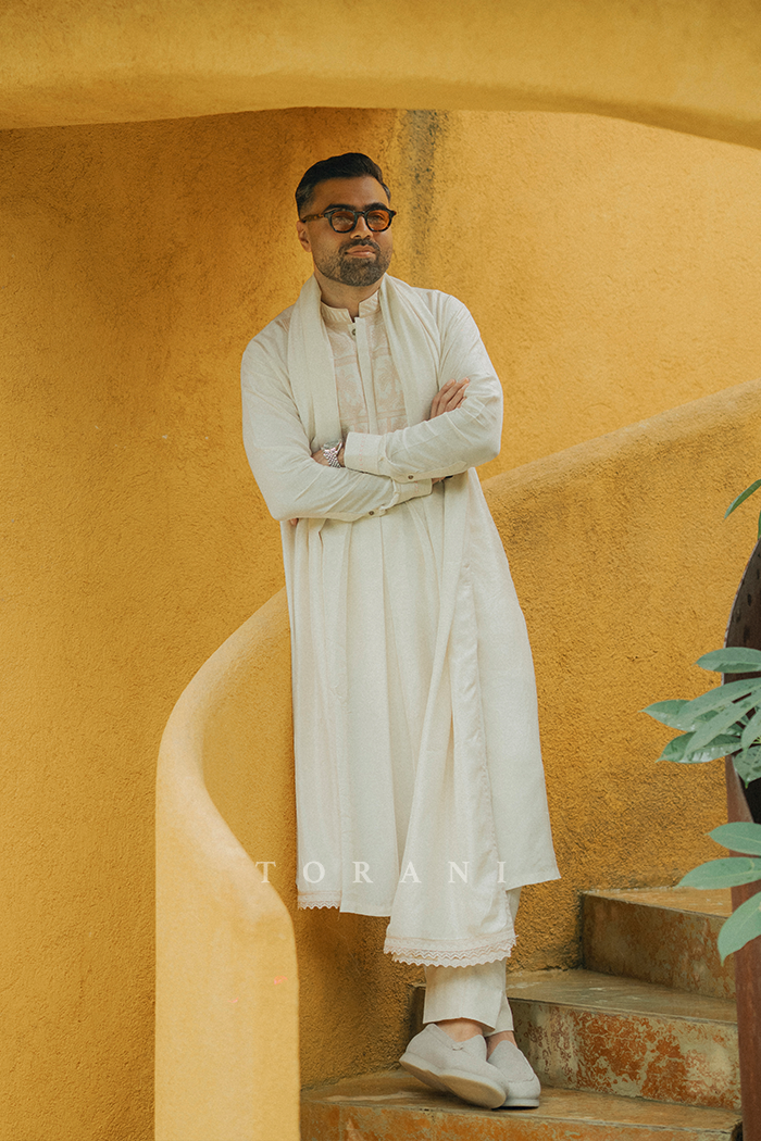 Shubham Torani in our Mogra Vedant Kurta Set