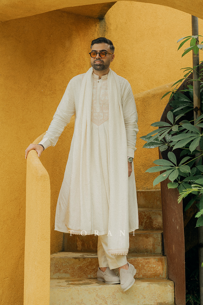 Shubham Torani in our Mogra Vedant Kurta Set