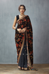 Black half & half saree in silk velvet