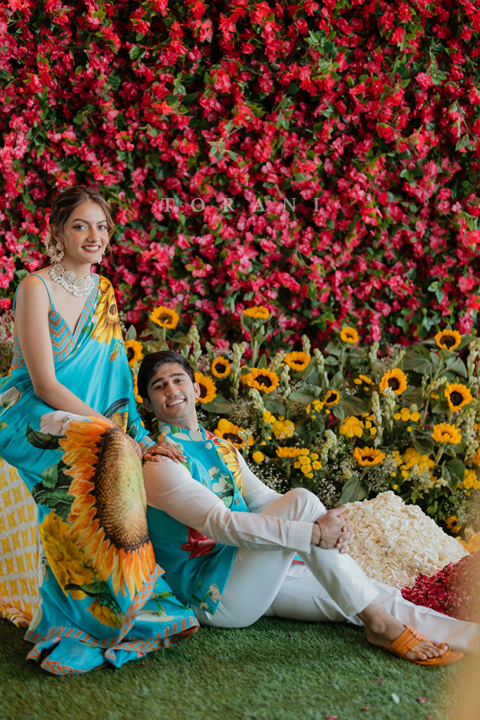 Sucheta &amp; Her Partner in our Custom Firoza Set