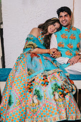 Juhi with Her Partner in Our Custom Lehenga & Bandi Set