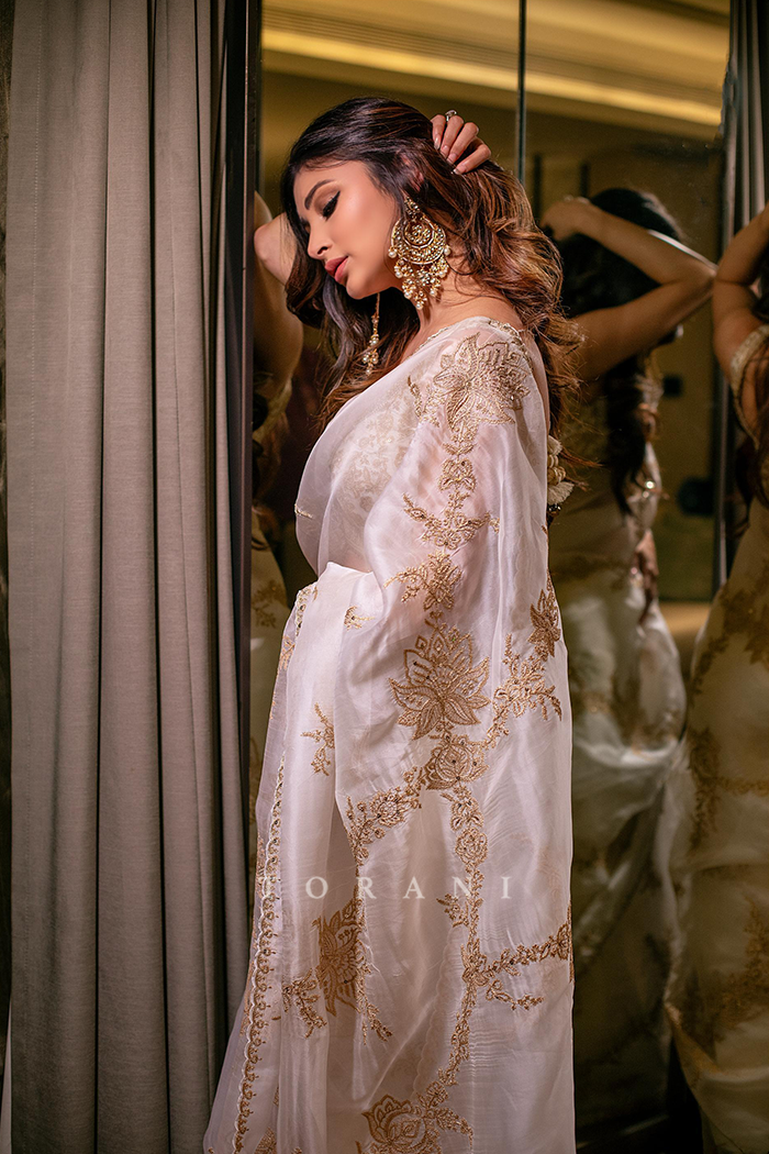 Mouni Roy in our Gul-Bano Daavya Yashaswini Saree Set Torani India Mouni Roy in our Gul-Bano Daavya Yashaswini Saree Set Torani India