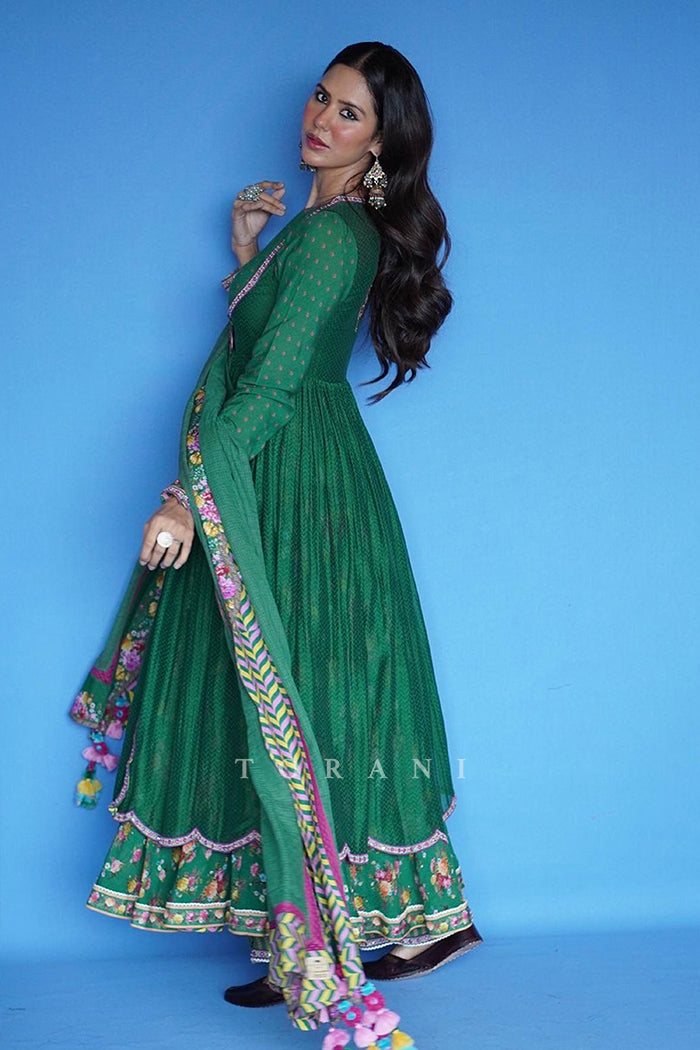 Sonam Bajwa wearing Emerald Green Anarkali set from Torani