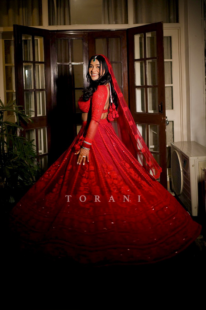 Aaztha Sharma In Our Custom Surkh Mrinal Lehenga Set