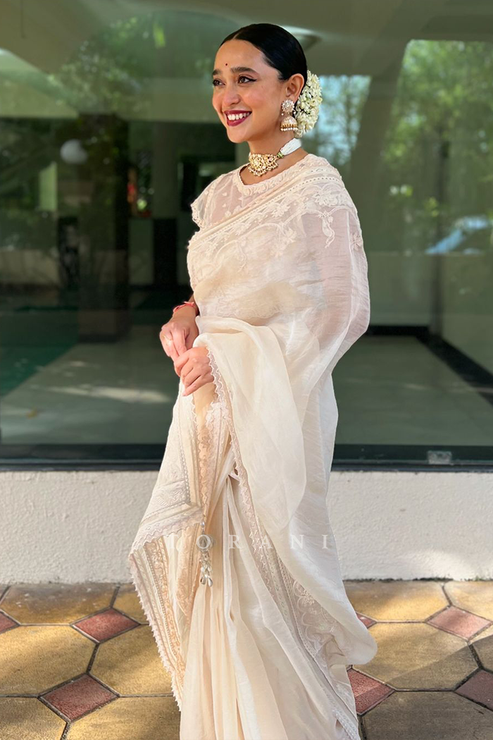Sayani Gupta in our Mradu Afroza Damini Saree Set