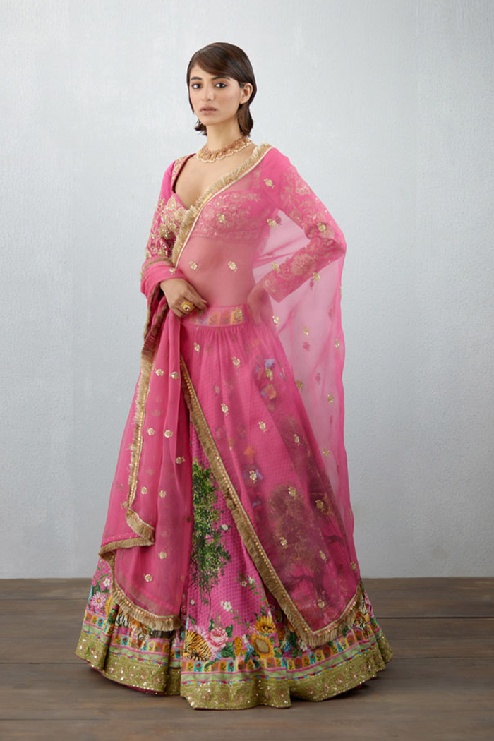 Handwoven chanderi lehenga set with organza dupatta