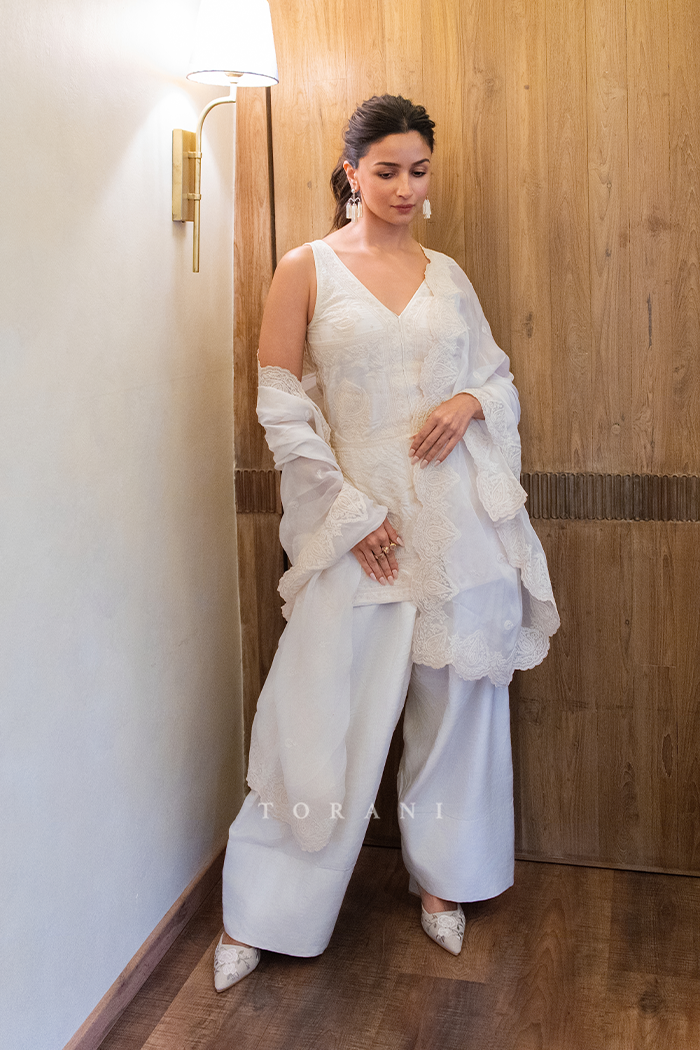 Alia Bhatt in our Swetah Mishika Kurta Farshi Set