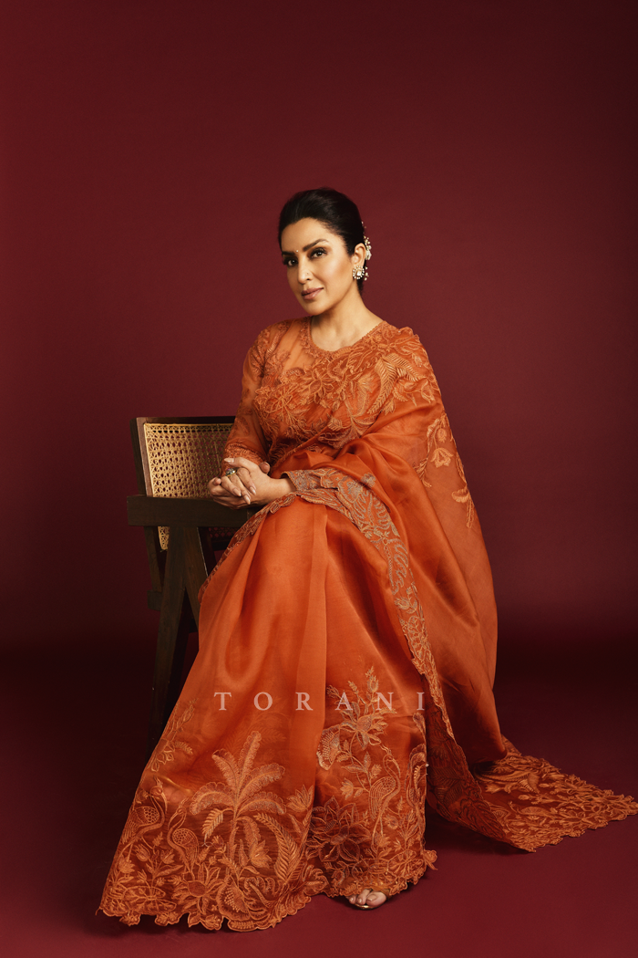 Tisca Chopra In Our Narangi Advika Saree Set