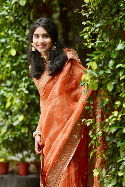 Indulekha in our Custom Pukhraj Ramani Bhavini Saree Set