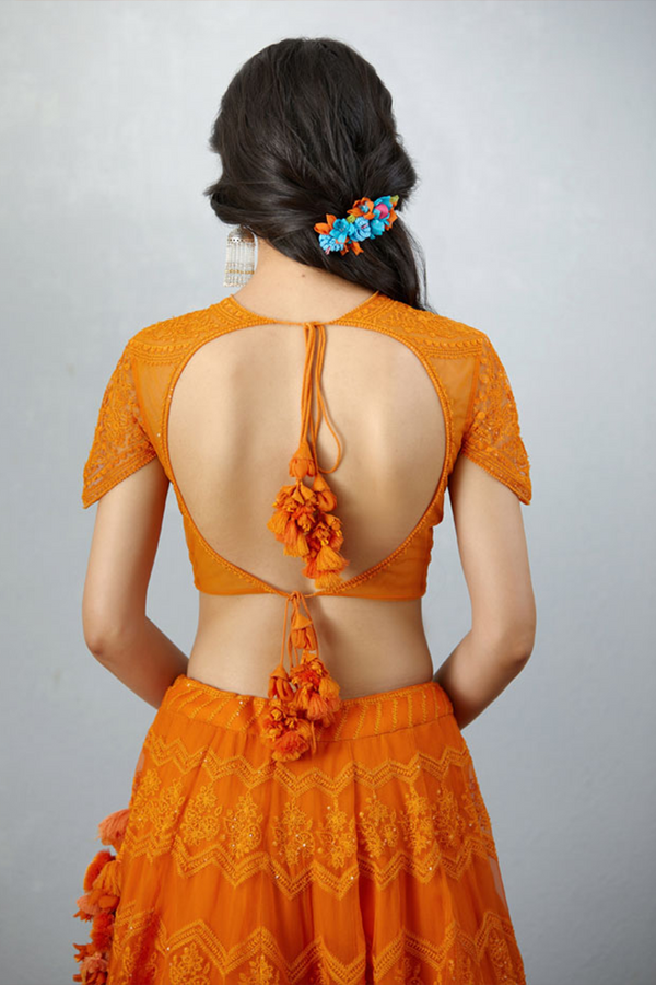 Fully embroidered backless blouse for lehenga