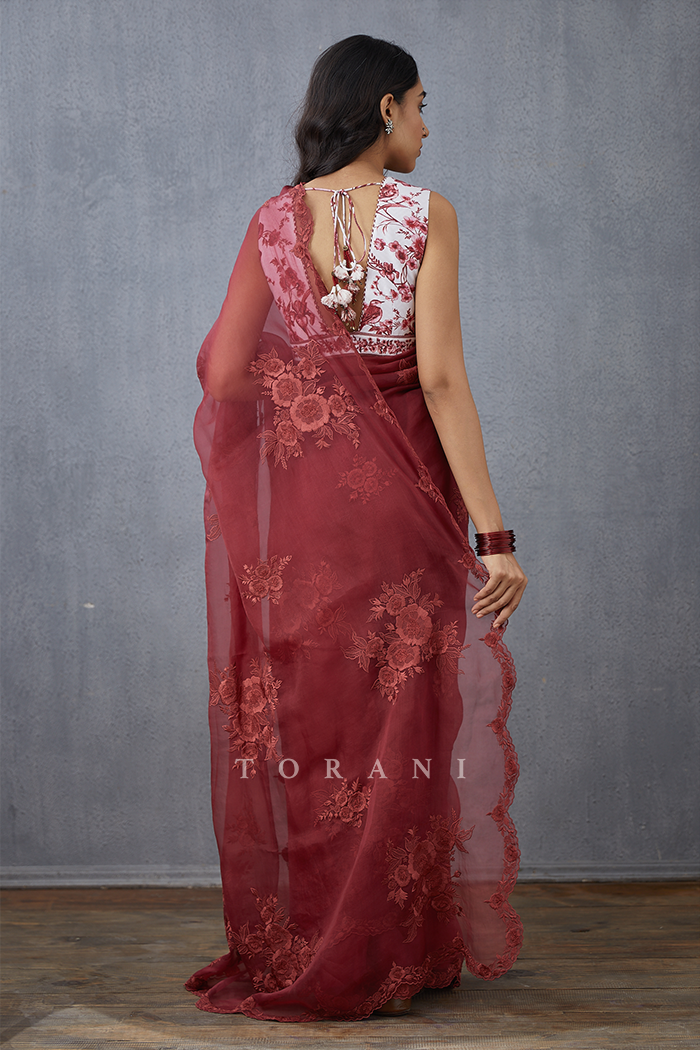 Bhuri Gulaab Boota Veeksha Saree