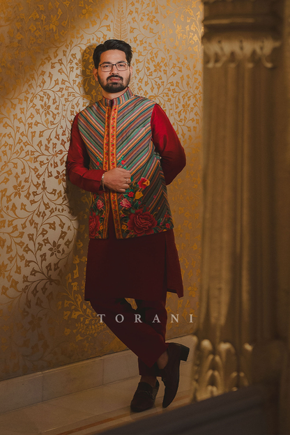 Jinali and Harshit in our Dil Rangrez Jiya Lehenga Set and Custom Dil Rang Ebi Bandi Set