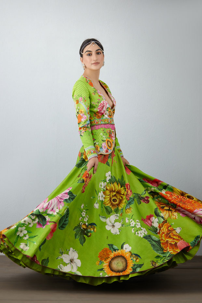 digital printed green lehenga set