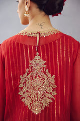 Round neck Red KURTA SET with Hand Embroidery & Adda Work