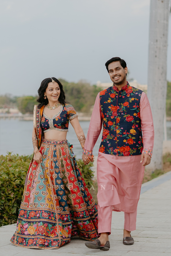 Tanvi and Navkar in our Dil Rangrez Jiya Lehenga Set and Custom Bandi Set