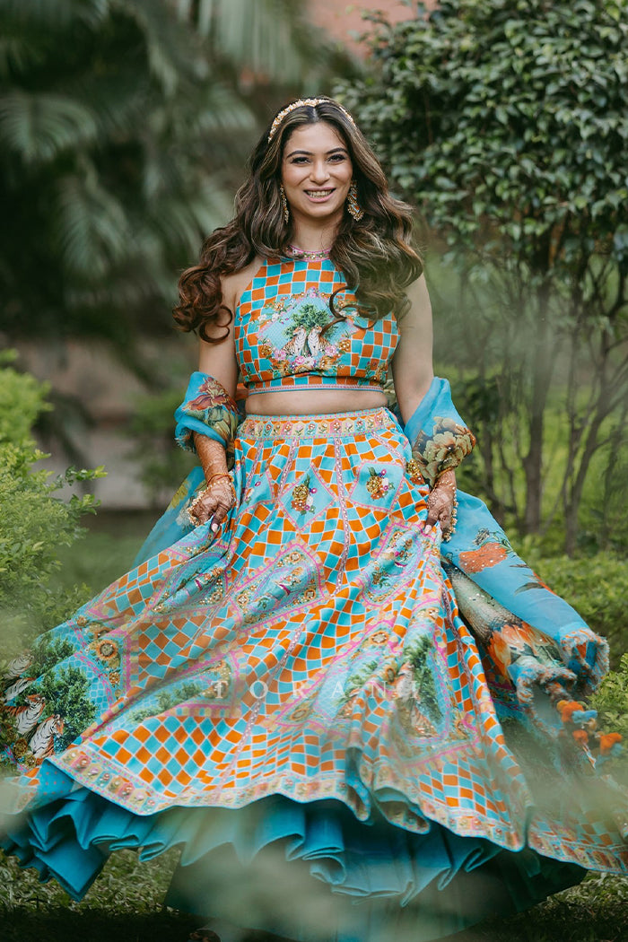 Juhi with Her Partner in Our Custom Lehenga &amp; Bandi Set