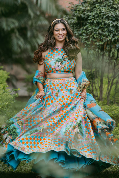 Juhi with Her Partner in Our Custom Lehenga &amp; Bandi Set