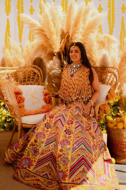 Sarina &amp; Lavine in our Boho Baagh Lehenga Set and Sunehra Chaand Bandi Set