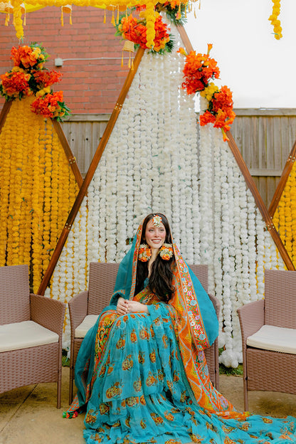 Fahmida Khan in our Custom Firoza Ikjot Saree &amp; Odhni