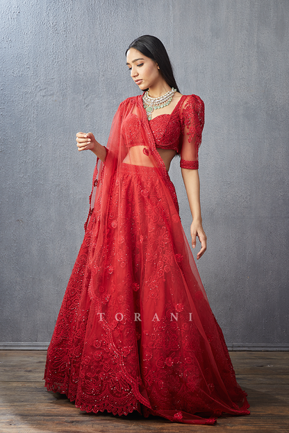 Surkh Hansini Lehenga Set