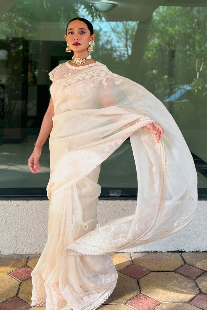 Sayani Gupta in our Mradu Afroza Damini Saree Set