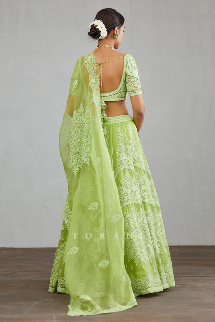 Green embroidered lehenga choli with dupatta