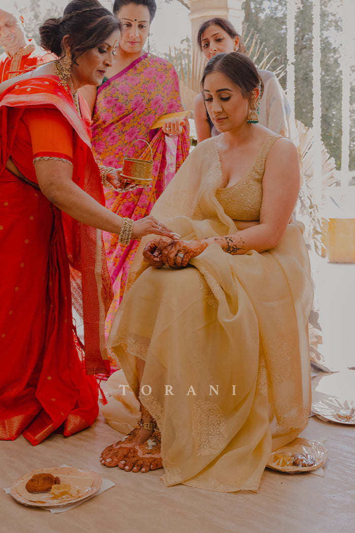 Janki Patel in our Custom Sunehra Aadira Saree Set