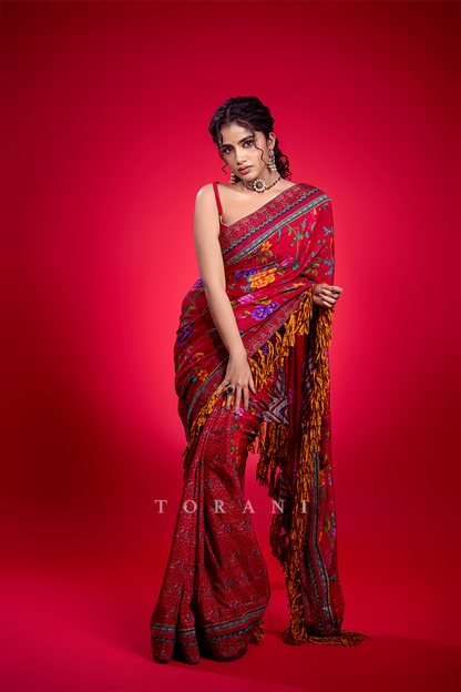 Anupama Parameswaran in our Dil Surkh Samila Gazal Saree Set