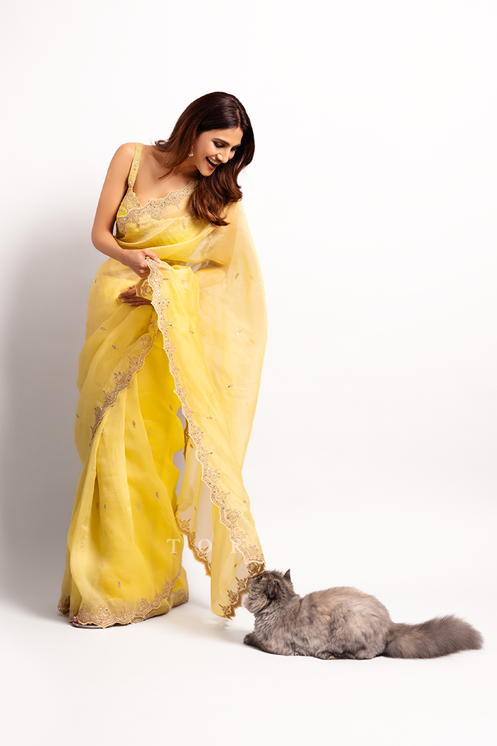 Vaani Kapoor in Our Gul-Mina Nayantara Zarra Saree Set