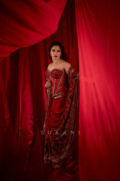 Tamannaah Bhatia In Our Dil Surkh Ami Corset Saree Set