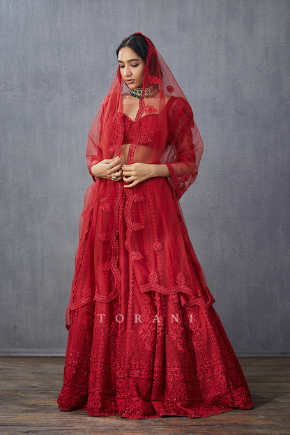 Surkh Mrinal Lehenga Set