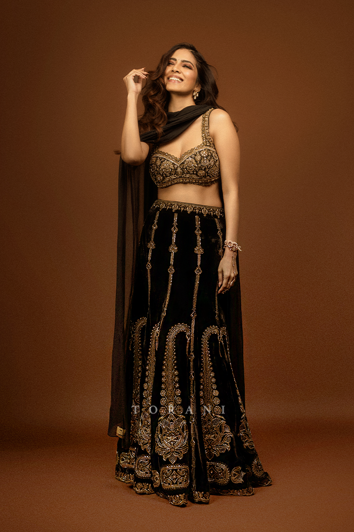 Malavika Mohanan in our Siyahi Vanya Lehenga Set