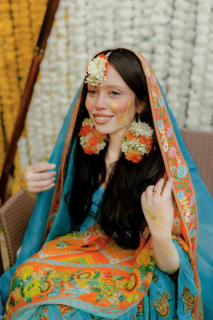 Fahmida Khan in our Custom Firoza Ikjot Saree &amp; Odhni