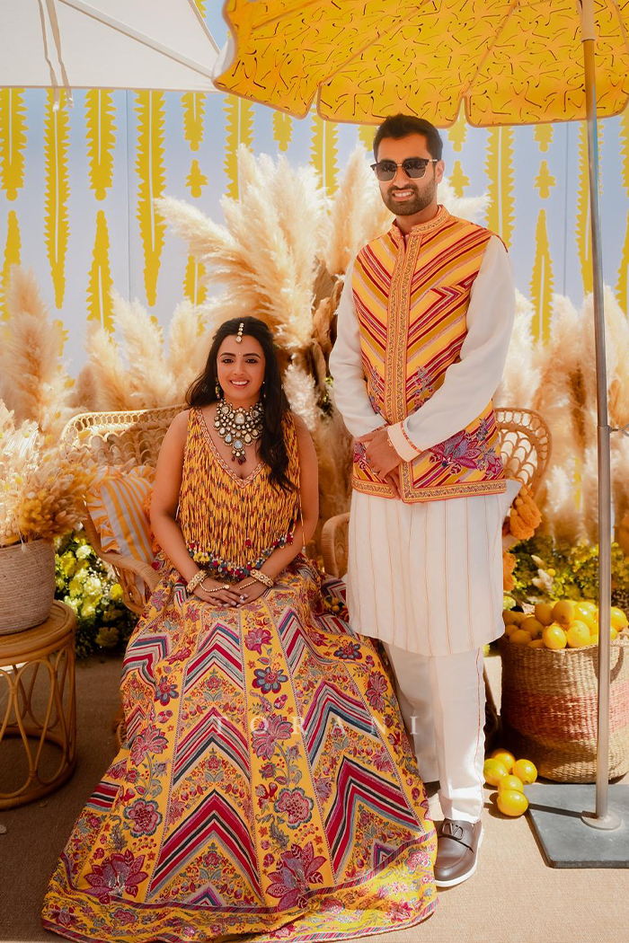 Sarina &amp; Lavine in our Boho Baagh Lehenga Set and Sunehra Chaand Bandi Set