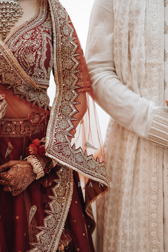 Sruthi with Her Partner in Our Custom Sindoori Suhani Lehenga Set &amp; Mogra Gaurish Sherwani Set