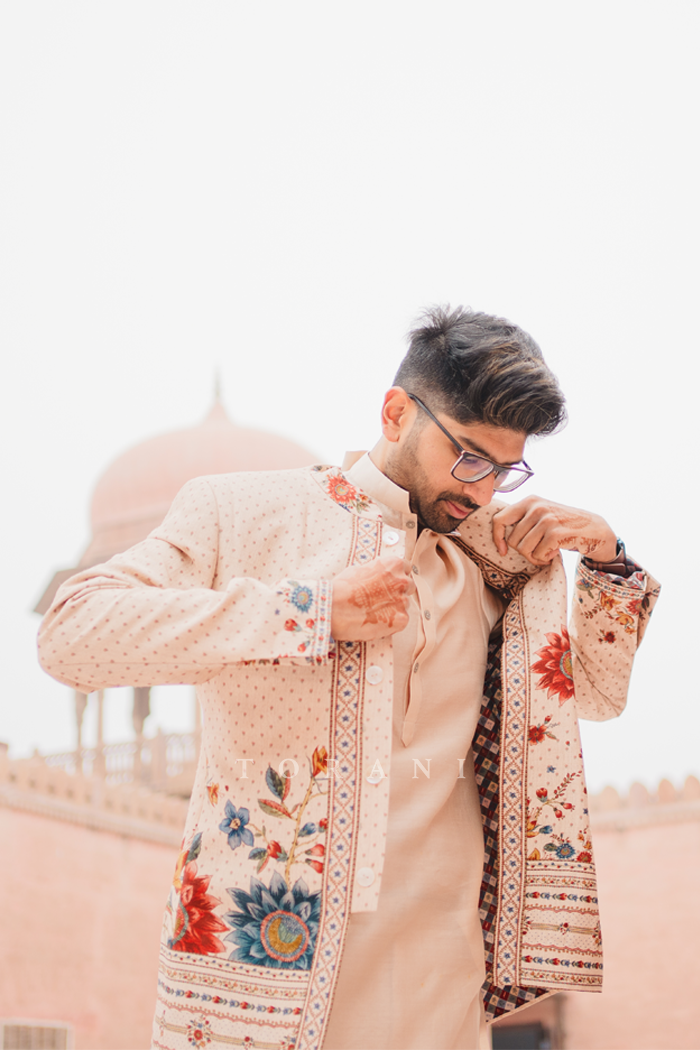 Richa &amp; Rishabh in our Custom Lehenga and Bandi Set