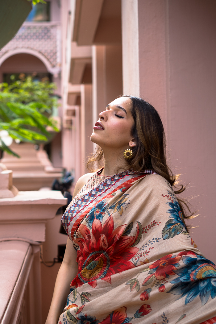 Trinetra Haldar Gummaraju in our Badami Falak Tarini Saree Set