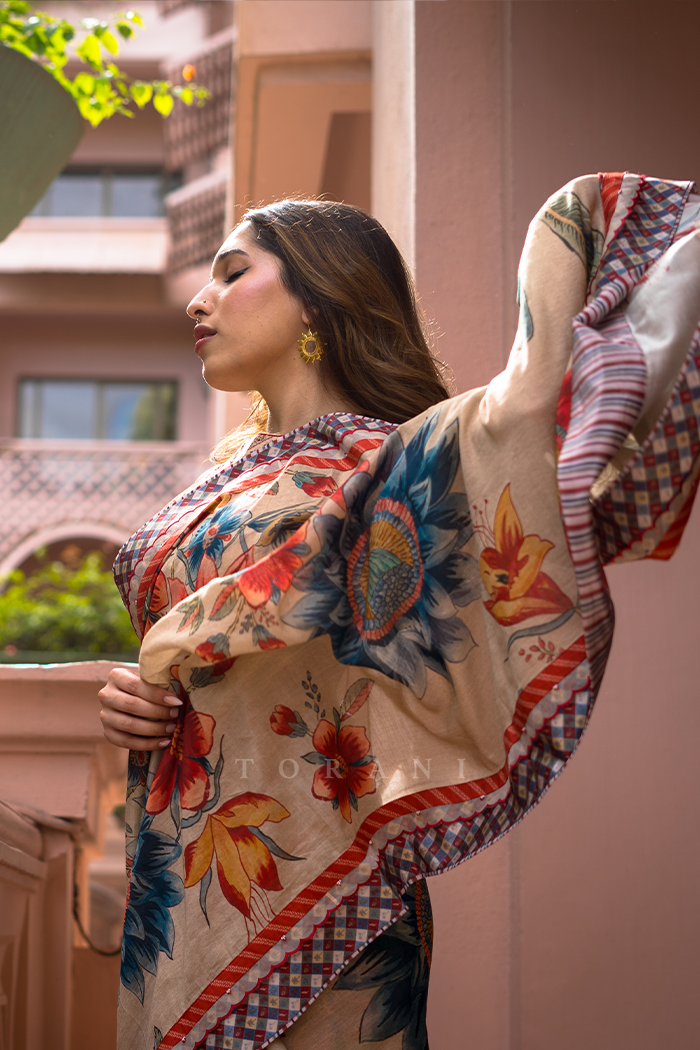 Trinetra Haldar Gummaraju in our Badami Falak Tarini Saree Set