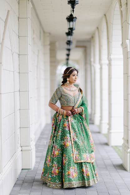 Eva and Sultan in our Custom Panna Lehenga &amp; Bandi Set