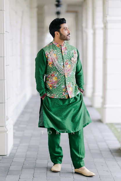 Eva and Sultan in our Custom Panna Lehenga &amp; Bandi Set