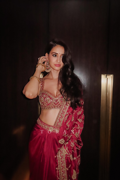 Disha Patani in our Surkh Lasya Saree Set
