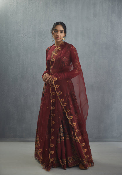 Sanobar Bindu Aari Waraq Lehenga  Set