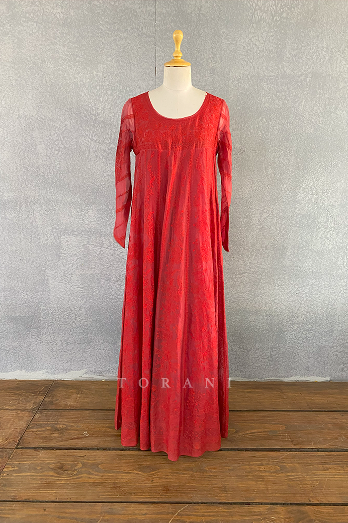 Surkh Sutlej Ghera Anarkali Set / Damaged