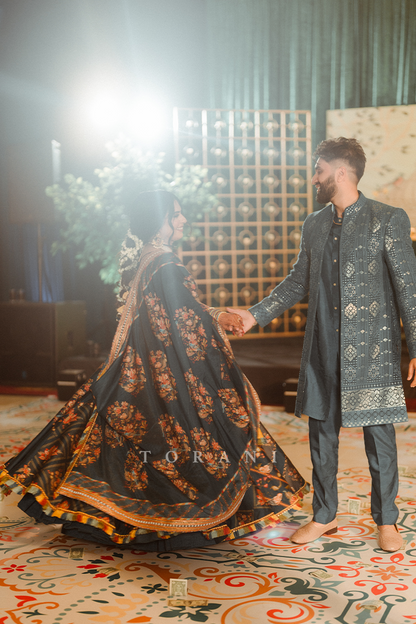 Amrit Gill in our Custom Neelam Multikali Nandini Lehenga Set