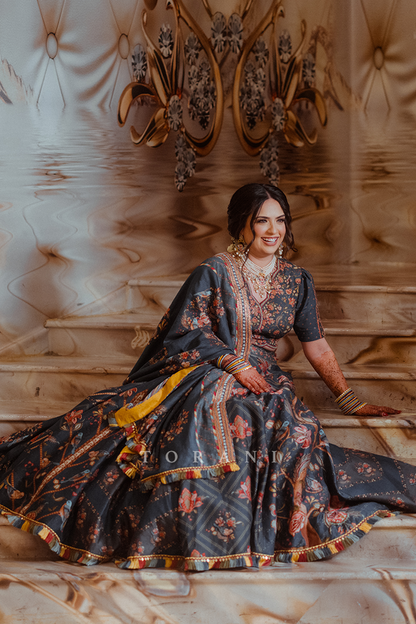 Amrit Gill in our Custom Neelam Multikali Nandini Lehenga Set
