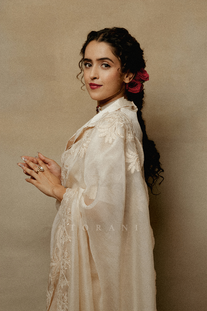 Sanya Malhotra in our Mradu Afrah Saree Set